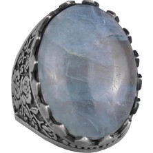 Doğal Taş Akuamarin Yüzük - Gül Desenli Yüzük - 925 Ayar Gümüş Yüzük - El Yapımı Büyük Yüzük