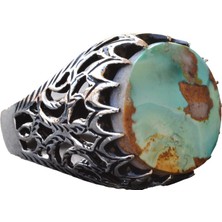 Doğal Turkuaz Taş Yüzük, Sanatsal Tasarım - 925 Ayar Gümüş Erkek Yüzüğü, El Yapımı Şıklık