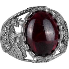 Doğal Cabochon Garnet Taş Yüzük, Islami Camii 925 Ayar Gümüş Yüzük