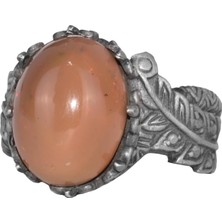 El Yapımı 925 Ayar Gümüş Erkek Yüzük Doğal Opal Taşı - Yaprak Desenli Ifadeli Yüzük