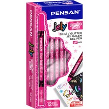 Pensan Jelly Simli Glitter Jel Kalem 12'li Kutu Pembe Renk 1.0 mm Ölçülerle Eğlenceli Yazım