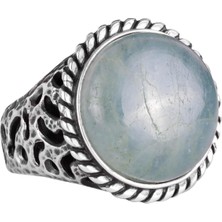 Doğal Taş Yüzük - 925 Ayar Katı Gümüş Erkek Yüzük ile Akuamarin