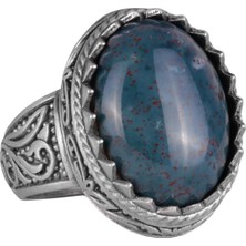 Doğal Taş Yüzük - 925 Ayar Gümüş Yüzük, Erkekler Için (Yeşil Kan Taşı)