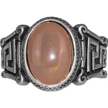 El Yapımı 925 Ayar Gümüş Erkek Yüzük ile Doğal Etiyopya Opali Taşı - Labirent Tasarımı