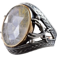 Doğal Taş Erkek Yüzüğü, Kılıç Yüzüğü, 925 Ayar Gümüş Erkek Yüzüğü (Rutilatlı Kuvars)