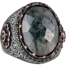 925 Ayar Gümüş El Yapımı Yüzük - Yapay Zümrüt