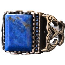 El Yapımı Sterlin Gümüş Erkek Yüzük | Doğal Lapis Lazuli Taşı | Bilgelik ve Tasarımı