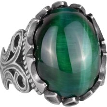 925 Ayar Gümüş Erkek Yüzük - Farklı Üretilmiş Taşlarla Mevcut (Yeşil Kedigözü Üretilmiş Taş)