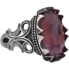 Erkekler Için 925 Ayar Gümüş Yüzük - Doğal 10 Karat Kırmızı Safir Taşı, Özel Tasarım