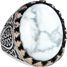 925 Ayar Katı Gümüş Erkek Yüzük, Doğal Taşlarla - El Yapımı Zarafet (Howlite Taşı)