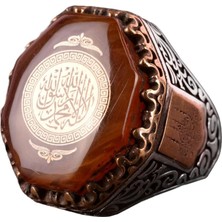 Erkekler Için 925 Ayar Gümüş Yüzük, Amber Taşı, Islami Kelime-I Tevhid Yüzük, Müslüman Hediyesi, Dini Yüzük