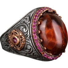 Doğal Kan Taşı Taş Yüzük, El Yapımı Yüzük, 925 Ayar Gümüş Erkek Yüzük