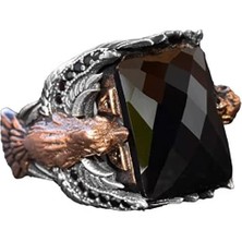 El Yapımı Oniks Taşlı Yüzük, Gümüş Erkek Yüzüğü, Kartal Tasarımı - Gücün ve Korumanın Sembolü