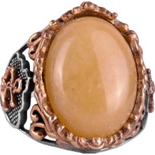 925 Ayar Katı Gümüş Erkek Yüzük, Sarı Akik Taşı Yüzük - El Yapımı Tasarım