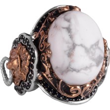 Aslan Yüzük Erkekler Için, El Yapımı Howlite Taş Yüzük - Sakinleştirici 925K Katı Gümüş Erkek Yüzük - Farkındalık ve Sükunet Tasarımı