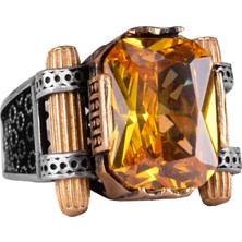 Citrine Yapay Taşlı Yüzük - 925 Ayar Gümüş El Yapımı Yüzük - Erkek Takı - Tasarım Gümüş Erkek Yüzüğü