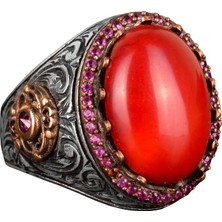 Doğal Koral Taş Yüzük, 925 Ayar Gümüş Yüzük, Oval Kırmızı Koral Yüzük