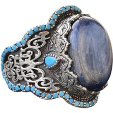 El Yapımı 925 Ayar Gümüş Erkek Yüzük - Doğal Taşlı (Kyanit) Orta Doğu Tasarımı