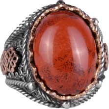 925 Ayar Gümüş Yüzük, El Yapımı Doğal Kırmızı Kan Taşı Yüzük