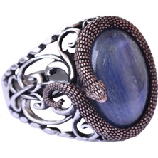 925K Solid Sterling Silver Erkek Yüzüğü Doğal Taşlarla - El Yapımı Zarafet (Kyanit Taşı)