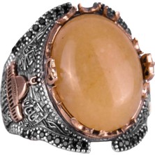 Mescidi Aksa Doğal Sarı Akik Taş Yüzük, 925 Ayar Gümüş Yüzük Erkekler Için