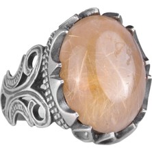 925 Ayar Sterling Gümüş Erkek Yüzük - Doğal Taş Seçenekleri ile El Yapımı Tasarım (Altın Rutilli Kuvars)