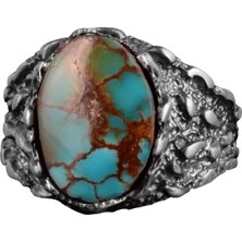 Doğal Arizona Turkuaz Taş Yüzük, Erkekler Için Hediye, 925 Ayar Gümüş Yüzük, Minimalist Yüzük (Stil-18)