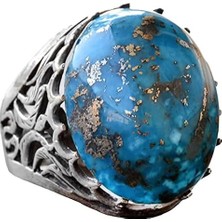 Doğal Arizona Turkuaz Taş Yüzük, 925 Ayar Gümüş Büyük Erkek Yüzük (Model-1)