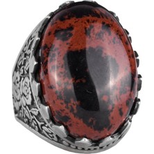 Doğal Taş Yüzük - Gül Desenli Yüzük - 925 Ayar Gümüş Yüzük - El Yapımı Büyük Yüzük (Obsidiyen)