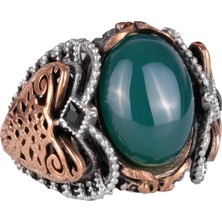 El Yapımı Doğal Jade Taş Yüzük - Huzurlu 925K Katı Gümüş Erkek Yüzüğü - Uyum ve Refah Tasarımı