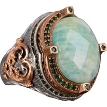 Doğal Amazonit Taş Yüzük, Erkek Yüzüğü, 925 Ayar Gümüş Yüzük, El Yapımı Yüzük