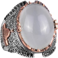 Cabochon Akuamarin Taş Yüzük, Islam Yüzüğü, 925 Ayar Katı Gümüş Erkek Yüzüğü, Huzur Denizi Tasarımı