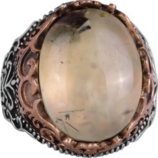 Doğal Taş El Yapımı Yüzük - 925 Ayar Gümüş El Yapımı Yüzük - Şık Farklı Yüzük (Prehnit)