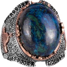 Mescidi Aksa Islami Yüzük, Doğal Cabochon Azurit Taş Yüzük, 925K Katı Gümüş Erkek Yüzük, Içgörü ve Netlik Tasarımı