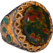 Erkekler Için El Yapımı Doğal Kan Taşı Gümüş Yüzük