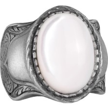 Doğal Sedef Taş Yüzük, 925 Ayar Gümüş Erkek Yüzük