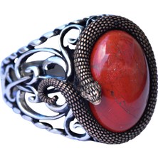 Doğal Kan Taşı Taşlı Yılan Yüzük, El Yapımı Yüzük, Ayar Gümüş Erkek Yüzüğü, Hediye Için, Gümüş Aksesuar, Kahverengi