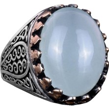 925 Ayar Katı Gümüş Erkek Yüzük - Doğal Taşlarla El Yapımı Şıklık (Cabochon Akuamarin Taşı)