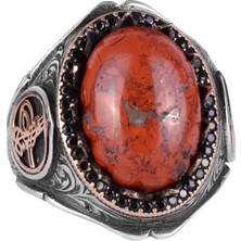 925K Katı Gümüş Erkek Yüzük Doğal Taşlarla - El Yapımı Zarafet (Kırmızı Kan Taşı)