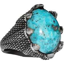 Sterling Gümüş Erkek Yüzük - Arizona Turkuaz Doğal Taş - Şahin Pençesi Tasarımı (Stil-3)