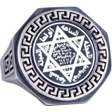 Süleyman Mührü 925 Ayar Gümüş Yüzük - Yunan Anahtarı Tasarımı Erkek Yüzüğü - El Yapımı Yüzük