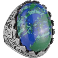 925 Ayar Gümüş Yüzük - Gül Desenli Yüzük - Erkekler Için Yapay Taş Yüzük (Yapay Krysokolla)