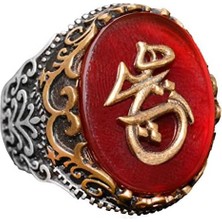 Doğal Kırmızı Akik Taş Yüzük - 925 Ayar Gümüş Yüzük Erkekler Için - Yüzükler (Yazılı)