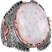 Doğal Ay Taşı Değerli Taş Yüzüğü, 925 Ayar Kaliteli Gümüş Erkek Yüzüğü, Ay Işığı Tasarımı