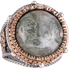 Doğal Taş El Yapımı Yüzük - 925 Ayar Gümüş Yüzük (Moss Akik)