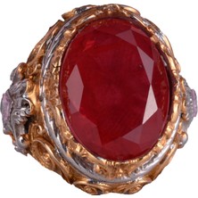 Erkekler Için Yapay Taş Yüzük - Sultan Yüzük - El Yapımı 925 Ayar Gümüş Yüzük - Kırmızı Paraiba Yüzük