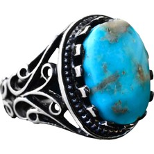 Doğal Arizona Turkuaz Taşı 925 Ayar Gümüş Erkek Yüzük - Günlük Kullanım ve Özel Günler Için Ideal (Stil-2)