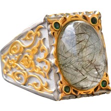 Doğal Rutilatlı Kuvars Taşı Yüzük, 925 Ayar Gümüş Yüzük Erkekler Için, Sultan Erkek Yüzüğü