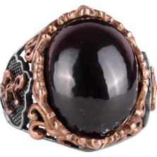 Kaplan Gözü Taş Yüzük, Çapa Yüzük, Denizci Erkek Yüzüğü, 925 Ayar Saf Gümüş Yüzük (Granat)