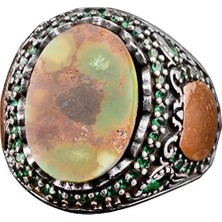 Doğal Arizona Turkuaz Taş Yüzük, Minimalist Yüzük, 925 Ayar Gümüş Erkek Yüzüğü (Stil-6)